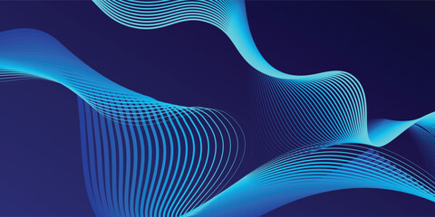 Abstract dark blue banner template. Vector minimal wavy line background