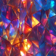 Seamless Pattern - Abstract crystal mosaic with vivid holographic colors and striking reflections.