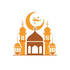 Obraz premium Beautiful Mosque Illustration with Ramadan Kareem Wishes