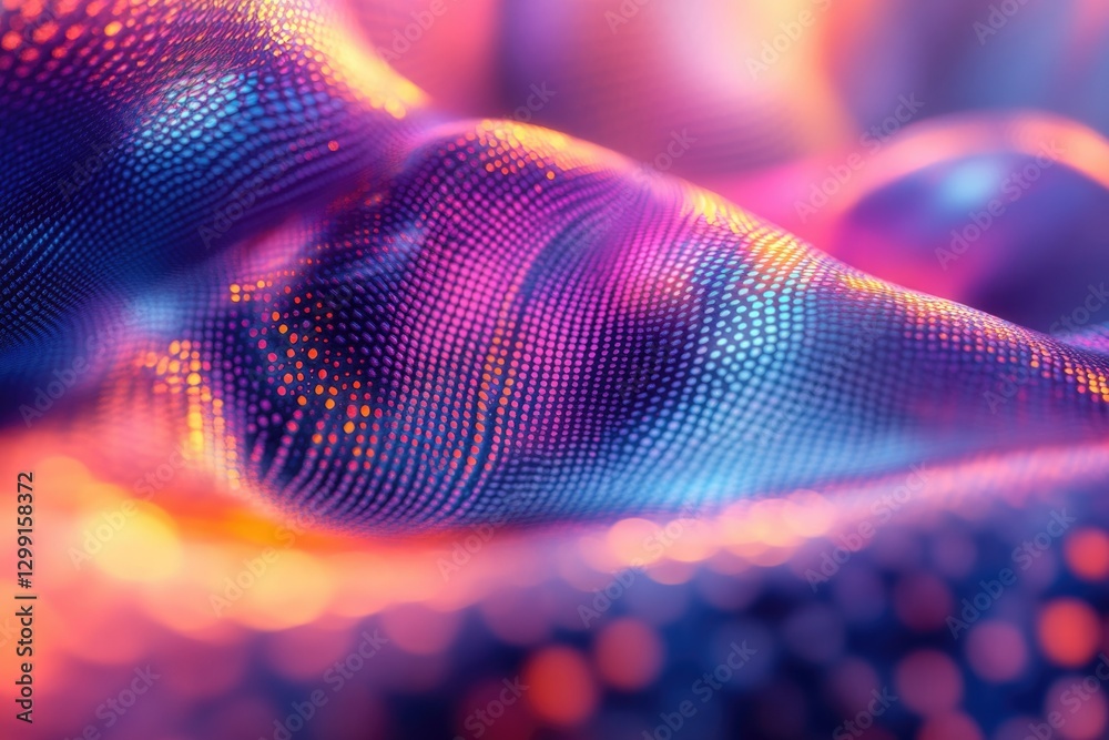 Poster Abstract wave of vibrant, colorful dots, a mesmerizing digital artwork with dynamic lighting and flowing texture.