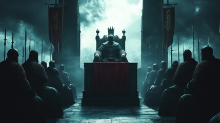 King on Throne, Royal Decree, Dark Medieval Hall, Soldiers Assemble