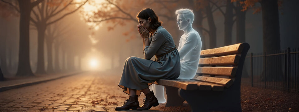 Separation, grief, remembrance. Emotional woman crying in grief