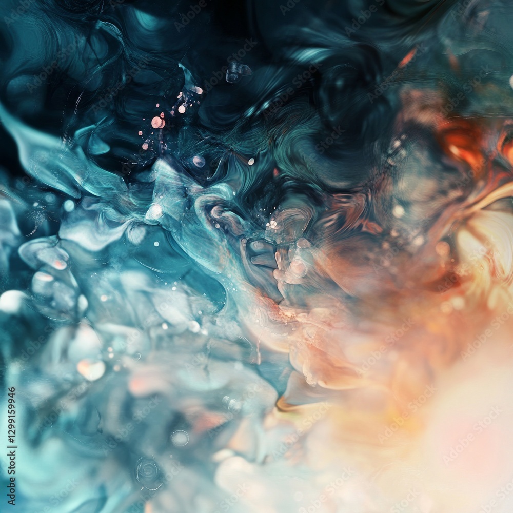 Poster mystical depths: an abstract exploration of color, texture, and light in a dreamlike fluid compositi