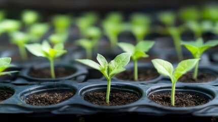 Vibrant Green Seedlings Growing in Seed Tray