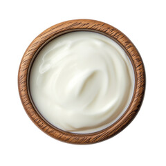 Greek Yogurt in Wooden Bowl on Transparent Background for Healthy Dairy and Culinary Use