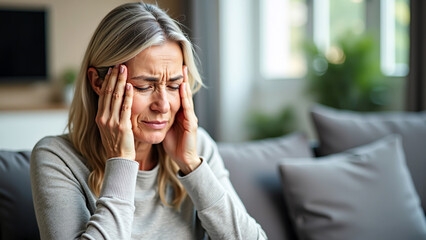 A woman suffering from migraine pain - Generative AI