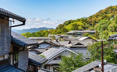 View over Ninenzaka street with the traditional japanese houses, in Kyoto Japan.