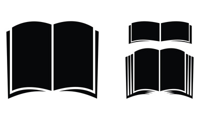   Book icon set , open book icon vector, eBook icon, black and white