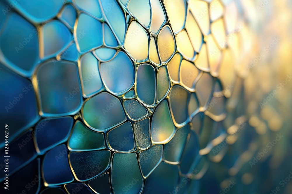 Aufkleber abstract image of interconnected, iridescent blue and gold cells resembling a network or mosaic.