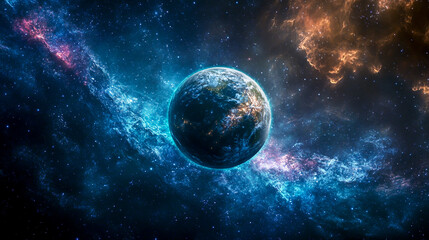 Obraz premium A planet located in outer space, surrounded by stars and cosmic elements