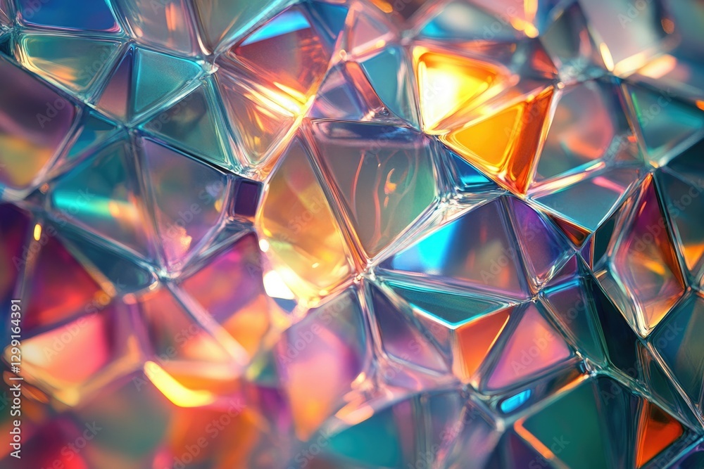 Aufkleber abstract iridescent geometric shapes, vibrant colors and reflections, creating a captivating visual 