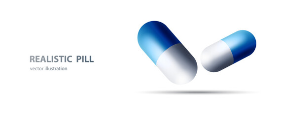 realistic 3d pill icon, medicament capsules, isolated medicine vector