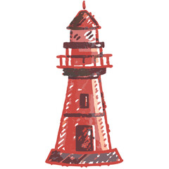 Red Lighthouse Vector Illustration for Nautical Maritime Design Projects