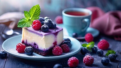 Beautifully Delicious and Brightly Served Blueberry Cheesecake illustration for National Blueberry Cheesecake Day