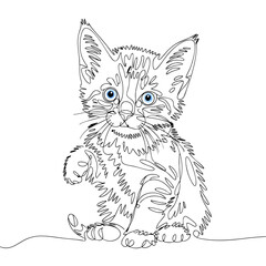 Obraz premium Adorable Kitten Line Art with Blue Eyes Vector Illustration for Pet Lovers