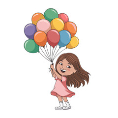 Happy Girl Holding Colorful Balloons Vector Illustration for Children's Celebration Design