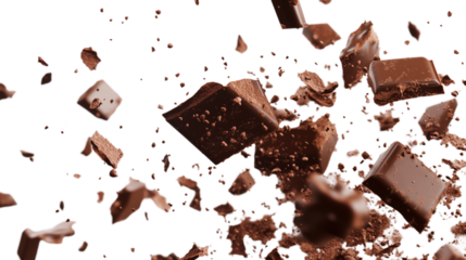 Chocolate pieces, Chocolate splash, Melting chocolate, Chocolate chunks, Cocoa fragments, Sweet chocolate explosion