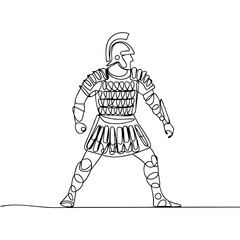 Obraz premium Ancient Roman Warrior in Armor Line Art Illustration for Historical Education