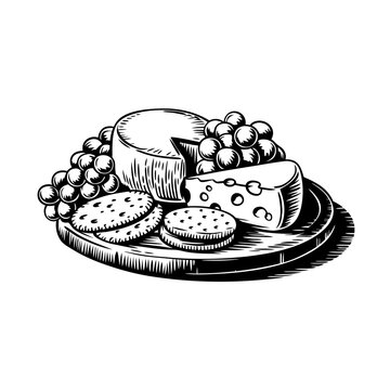 cheese, grapes, crackers on wooden board clip art preview
