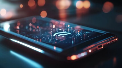 Night city smartphone Wi-Fi connection