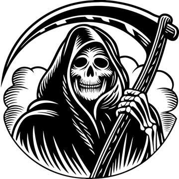 recommend clip art: Grim Reaper Holding Scythe Vector Illustration Death Symbol Hooded Skeleton Art