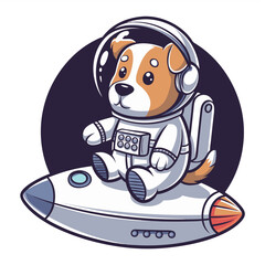 Obraz premium Adorable Space Dog in Astronaut Suit Riding Cartoon Rocket Vector Art