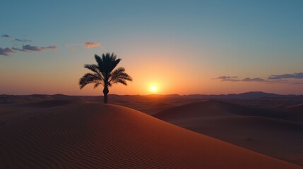 Obraz premium Desert Sunrise Palm Silhouette