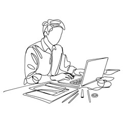 Minimalist Continuous Line Drawing of Person Working on Laptop