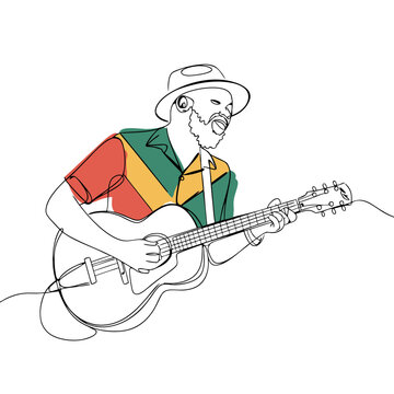 recommend clip art: Vibrant Reggae Musician Playing Acoustic Guitar Vector Art