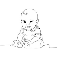 Cute Baby Sitting Line Art Minimalist Vector with Elephant Shirt