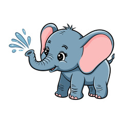 Naklejka premium Cute Baby Elephant Spraying Water Vector Illustration for Children's Use