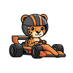 Naklejka premium Cartoon Cheetah Racing Go-Kart Vector Illustration for Kids