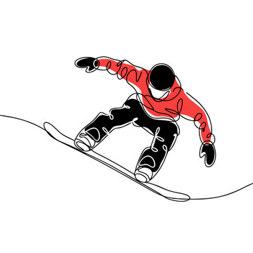 red line art snowboarder in action clip art preview
