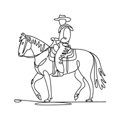 Fototapeta premium Line Art Cowboy Riding Horse Western Adventure Vector Illustration