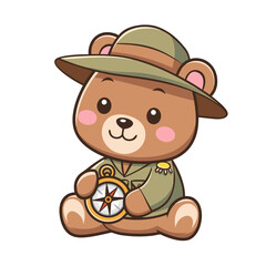 Cute Bear Explorer with Compass Vector Illustration for Children's Adventure Theme