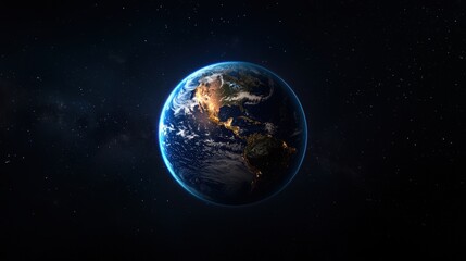 Earth in Space Night View, Stars Background