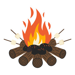 Campfire Roasting Marshmallows Vector Illustration for Camping and Outdoor Events