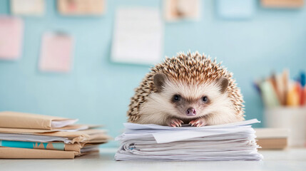 Business Hedgehog: A Cute Creature Overwhelmed with Paperwork