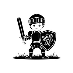 Fototapeta premium Medieval Cartoon Knight Holding Sword and Shield Vector Illustration