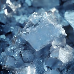 Obraz premium High-detail close-up of pure lithium metal with a textured crystalline surface, glowing under atmospheric light. Ideal for science, technology, battery production, and futuristic design projects.