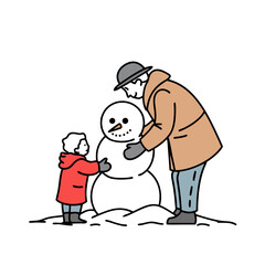 Obraz premium Winter Family Bonding with Father and Child Building a Snowman Vector Illustration