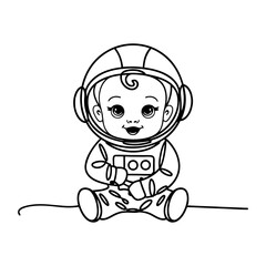Adorable Baby Astronaut Illustration in Spacesuit for Children's Art