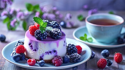 Beautifully Delicious and Brightly Served Blueberry Cheesecake illustration for National Blueberry Cheesecake Day