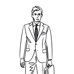 Businessman in Formal Suit Holding Briefcase Line Art Vector Illustration
