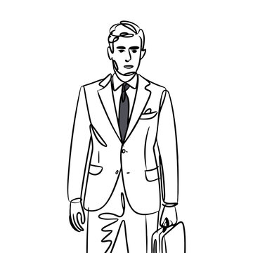 recommend clip art: Businessman in Formal Suit Holding Briefcase Line Art Vector Illustration