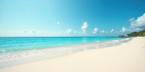 Obraz premium Serene Coastal Vista Azure Waters Meet Pristine Sands Under a Brilliant Sky