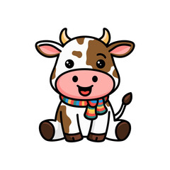 Fototapeta premium Cute Adorable Cartoon Cow with Colorful Scarf Vector Art for Kids and Nursery Decor