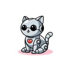Adorable Robot Cat Vector Illustration with Heart Design