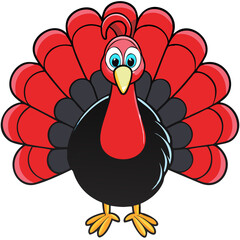 Colorful Cartoon Turkey Illustration with Vibrant Plumage for Seasonal Designs