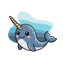 Fototapeta premium Adorable Cartoon Narwhal Vector Illustration with Pastel Colors for Kids Decor